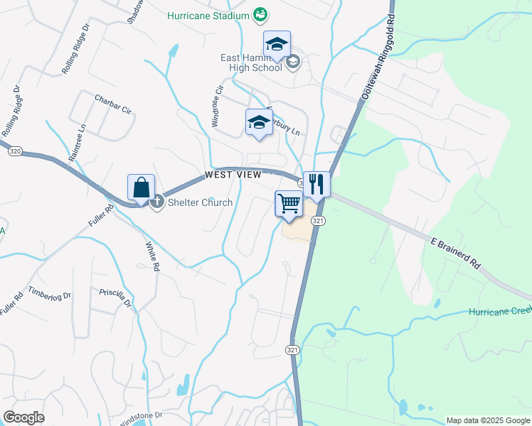 map of restaurants, bars, coffee shops, grocery stores, and more near Buttonwood Loop in Chattanooga