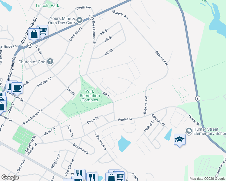 map of restaurants, bars, coffee shops, grocery stores, and more near in York