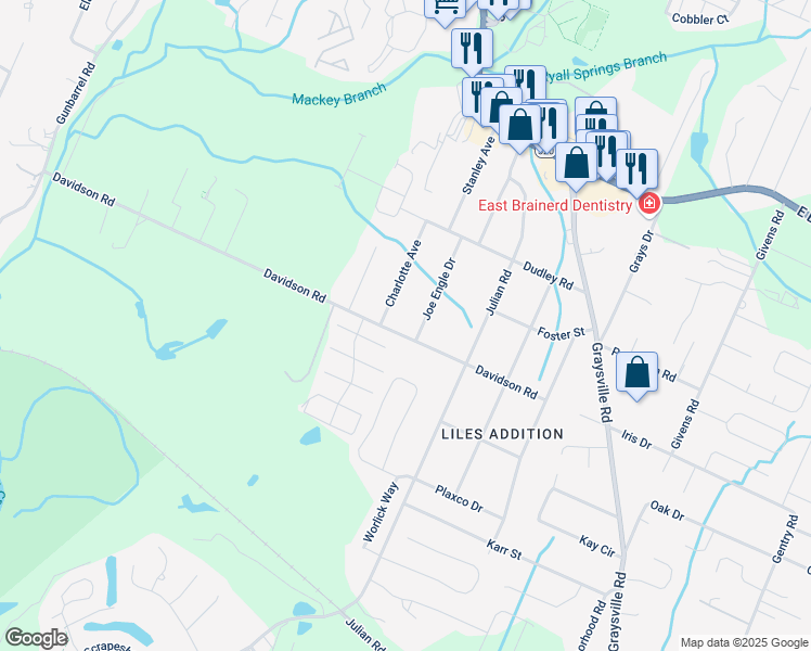 map of restaurants, bars, coffee shops, grocery stores, and more near 918 Charlotte Avenue in Chattanooga