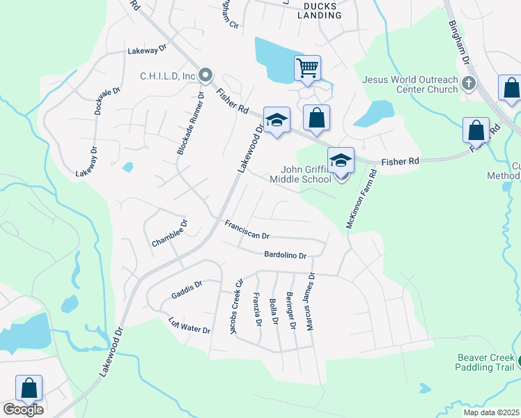 map of restaurants, bars, coffee shops, grocery stores, and more near 2921 Lambrusco Place in Fayetteville