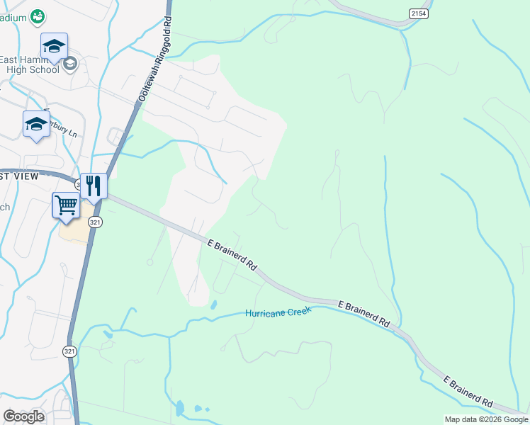 map of restaurants, bars, coffee shops, grocery stores, and more near 9943 Frost Ridge Drive in Ooltewah