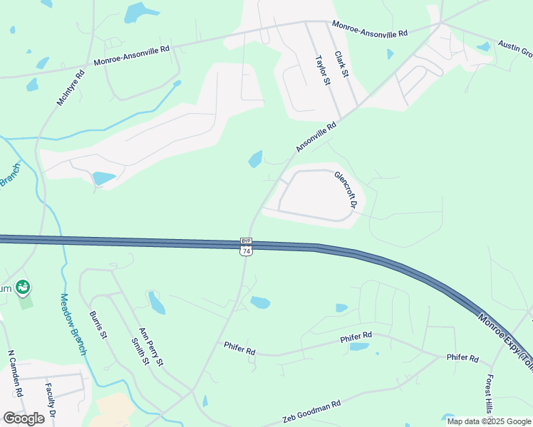 map of restaurants, bars, coffee shops, grocery stores, and more near 102 Glencroft Drive in Wingate