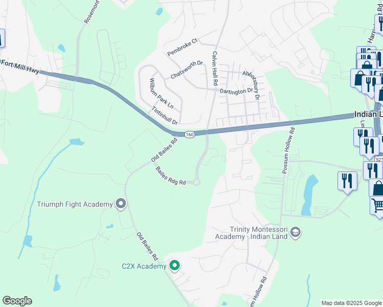 map of restaurants, bars, coffee shops, grocery stores, and more near 8024 Calvin Hall Road in Fort Mill