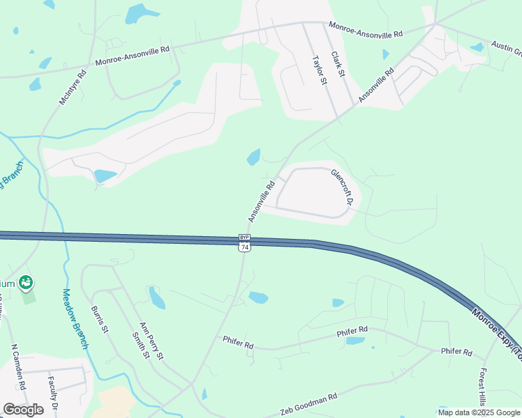 map of restaurants, bars, coffee shops, grocery stores, and more near 100 Glencroft Drive in Wingate