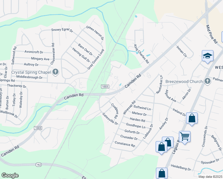 map of restaurants, bars, coffee shops, grocery stores, and more near 3156 State Road 1003 in Fayetteville