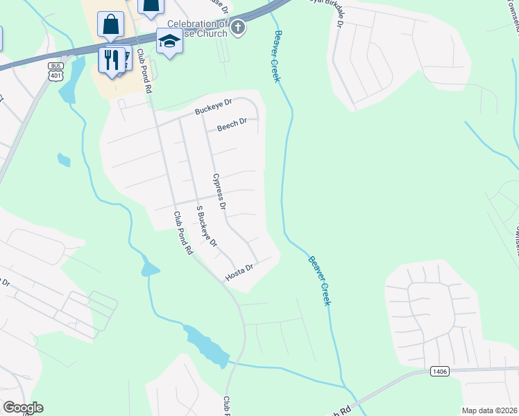 map of restaurants, bars, coffee shops, grocery stores, and more near 316 Hawthorn Drive in Raeford