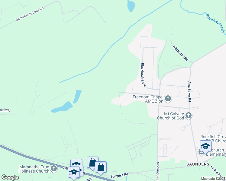 map of restaurants, bars, coffee shops, grocery stores, and more near 1622 O C Sanders Road in Raeford