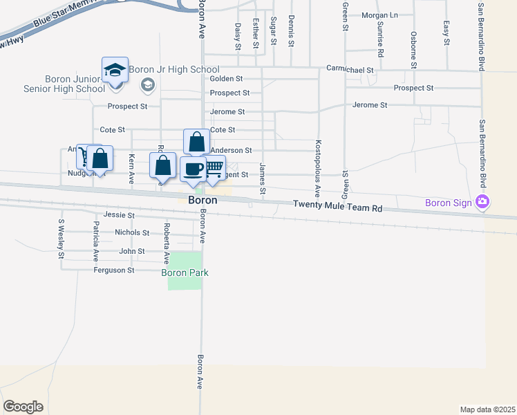 map of restaurants, bars, coffee shops, grocery stores, and more near 27190 Twenty Mule Team Road in Boron