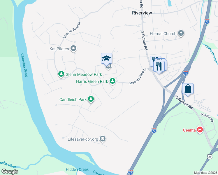 map of restaurants, bars, coffee shops, grocery stores, and more near 210 June Bug Lane in Fort Mill