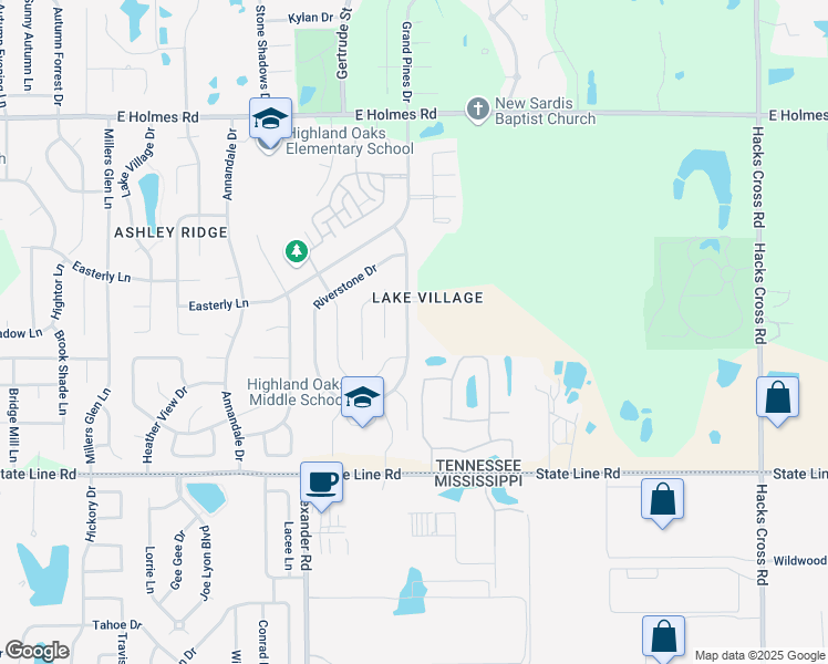map of restaurants, bars, coffee shops, grocery stores, and more near 5462 Meadowbriar Trail in Memphis