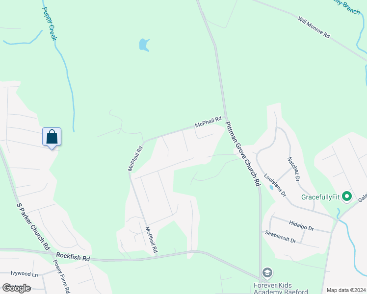 map of restaurants, bars, coffee shops, grocery stores, and more near 186 Kendall Court in Raeford