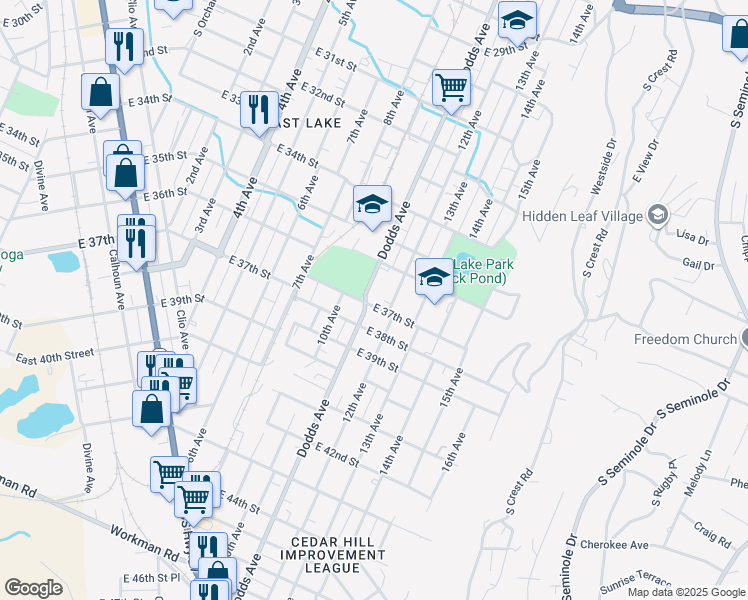 map of restaurants, bars, coffee shops, grocery stores, and more near in Chattanooga