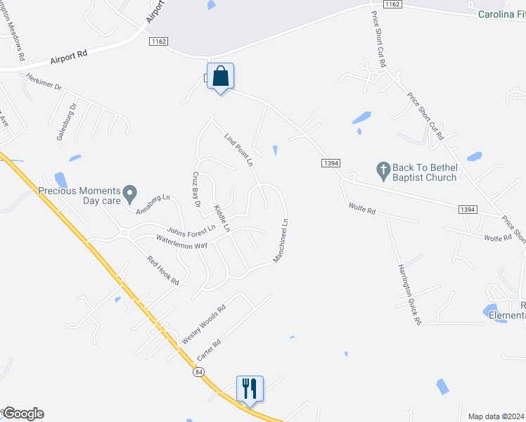 map of restaurants, bars, coffee shops, grocery stores, and more near 416 Lind Point Lane in Monroe