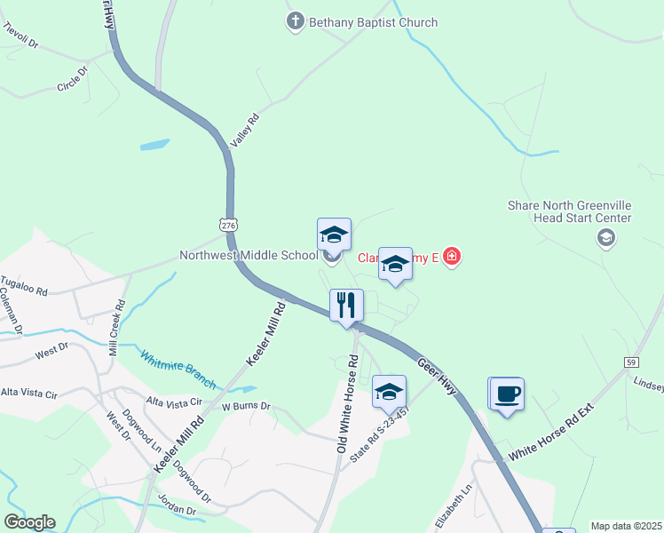 map of restaurants, bars, coffee shops, grocery stores, and more near 1606 Geer Highway in Travelers Rest