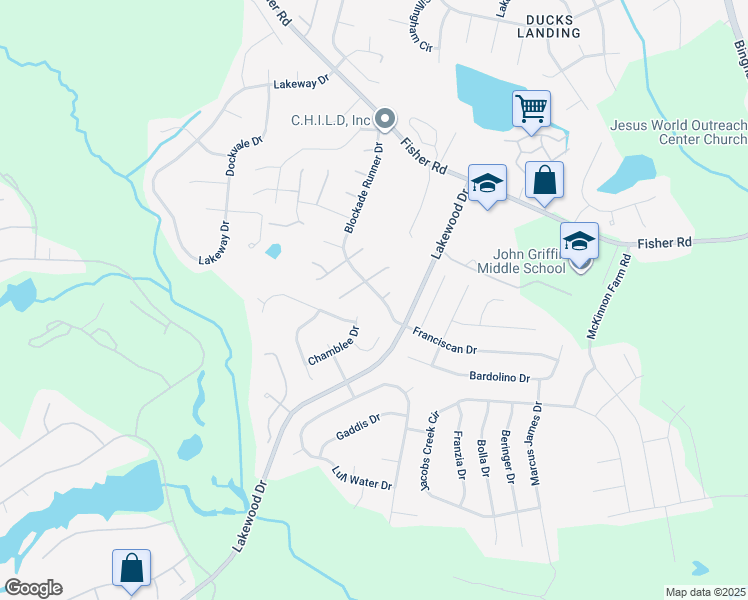 map of restaurants, bars, coffee shops, grocery stores, and more near 3012 Blockade Runner Drive in Fayetteville