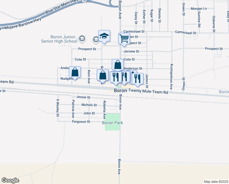 map of restaurants, bars, coffee shops, grocery stores, and more near 26962 Twenty Mule Team Road in Boron