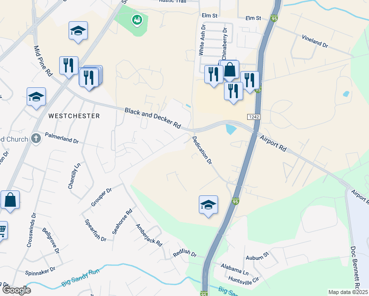 map of restaurants, bars, coffee shops, grocery stores, and more near 2813 Peacock Street in Hope Mills
