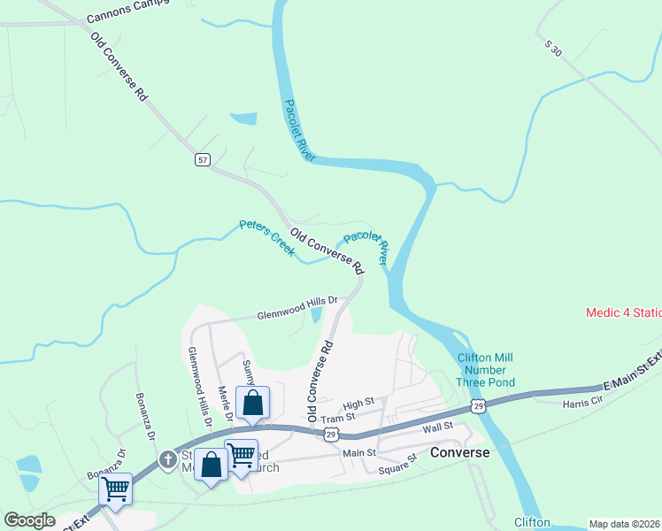 map of restaurants, bars, coffee shops, grocery stores, and more near 473 Old Converse Road in Spartanburg