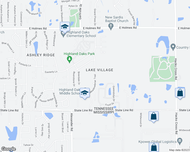 map of restaurants, bars, coffee shops, grocery stores, and more near 5455 Meadowbriar Trail in Memphis