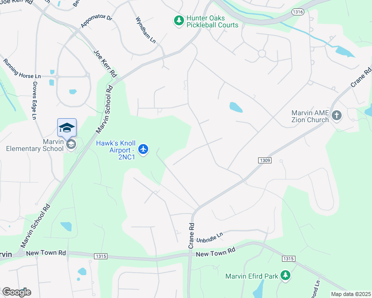 map of restaurants, bars, coffee shops, grocery stores, and more near 1511 Alydar Court in Waxhaw
