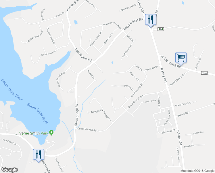 map of restaurants, bars, coffee shops, grocery stores, and more near 51 Perkins Court in Greer