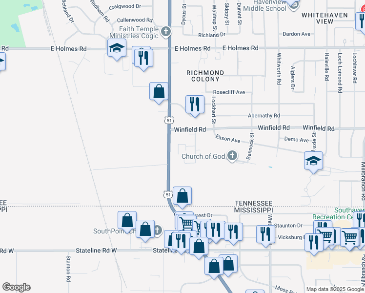 map of restaurants, bars, coffee shops, grocery stores, and more near 5463 Vander Oak Drive in Memphis