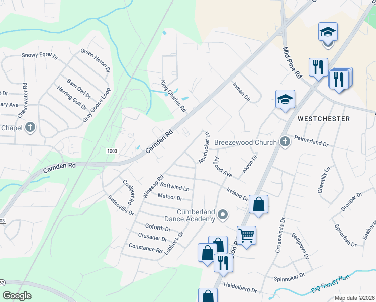 map of restaurants, bars, coffee shops, grocery stores, and more near 3147 Winesap Road in Hope Mills