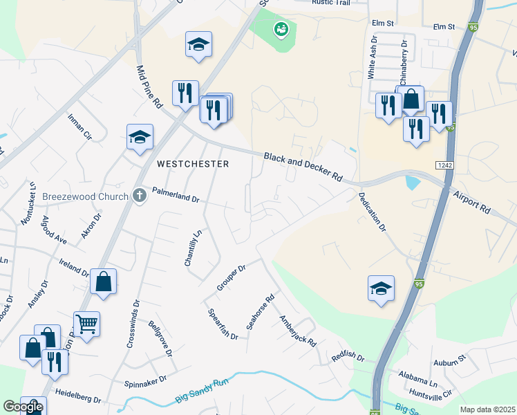 map of restaurants, bars, coffee shops, grocery stores, and more near 430 Sheila Street in Hope Mills