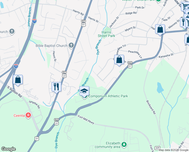map of restaurants, bars, coffee shops, grocery stores, and more near 1221 Plum Branch Lane in Fort Mill