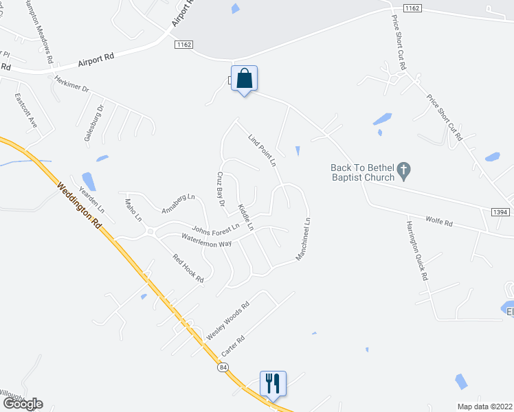 map of restaurants, bars, coffee shops, grocery stores, and more near 508 Nanny Point Drive in Monroe