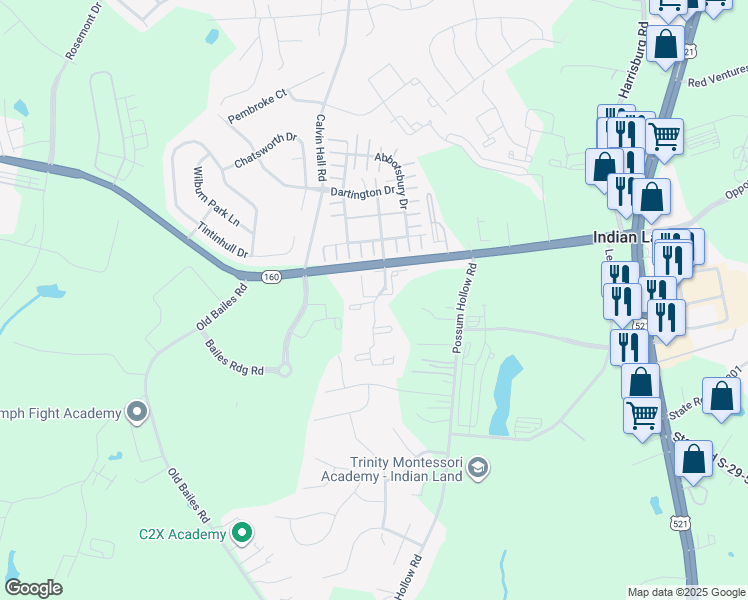 map of restaurants, bars, coffee shops, grocery stores, and more near 1015 Bailes Ridge Avenue in Fort Mill