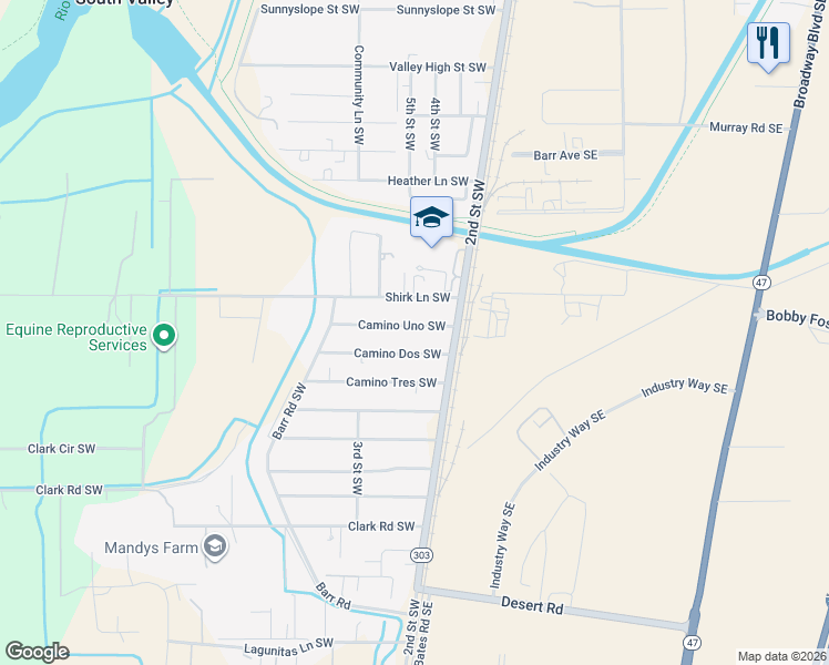 map of restaurants, bars, coffee shops, grocery stores, and more near 212 Camino Uno Southwest in Albuquerque
