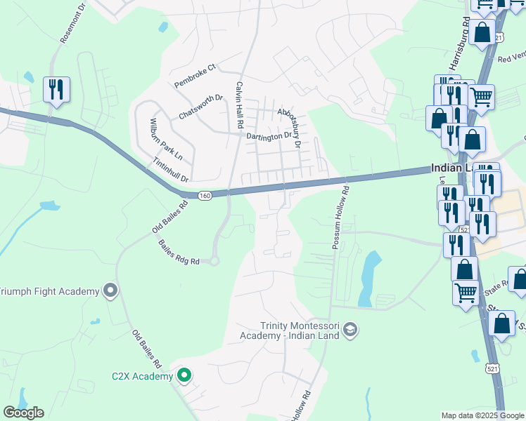 map of restaurants, bars, coffee shops, grocery stores, and more near 1016 Bailes Ridge Avenue in Fort Mill
