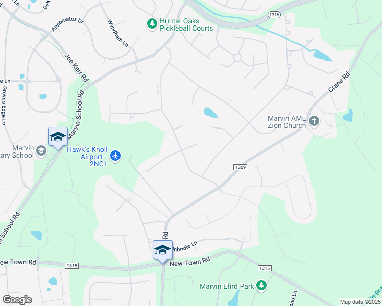 map of restaurants, bars, coffee shops, grocery stores, and more near 1602 Alydar Court in Waxhaw