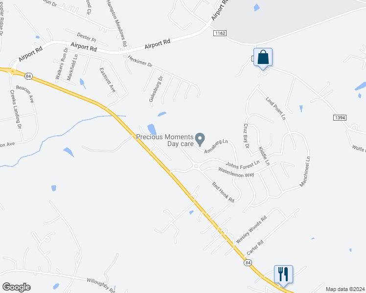 map of restaurants, bars, coffee shops, grocery stores, and more near 4618 Maho Lane in Monroe