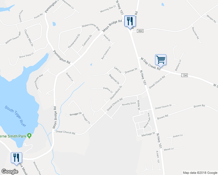 map of restaurants, bars, coffee shops, grocery stores, and more near 12 Perkins Court in Greer