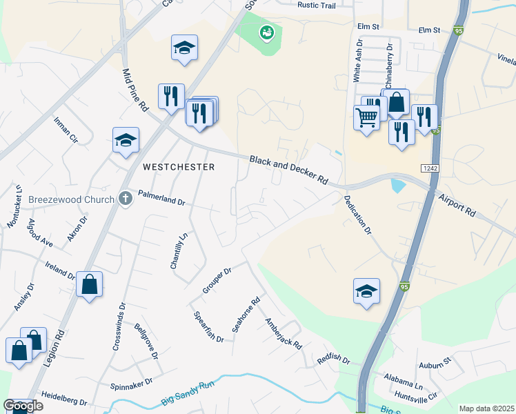 map of restaurants, bars, coffee shops, grocery stores, and more near 430 Sheila Street in Hope Mills
