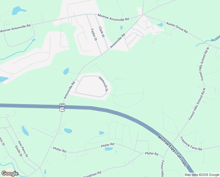 map of restaurants, bars, coffee shops, grocery stores, and more near 403 Glencroft Drive in Wingate