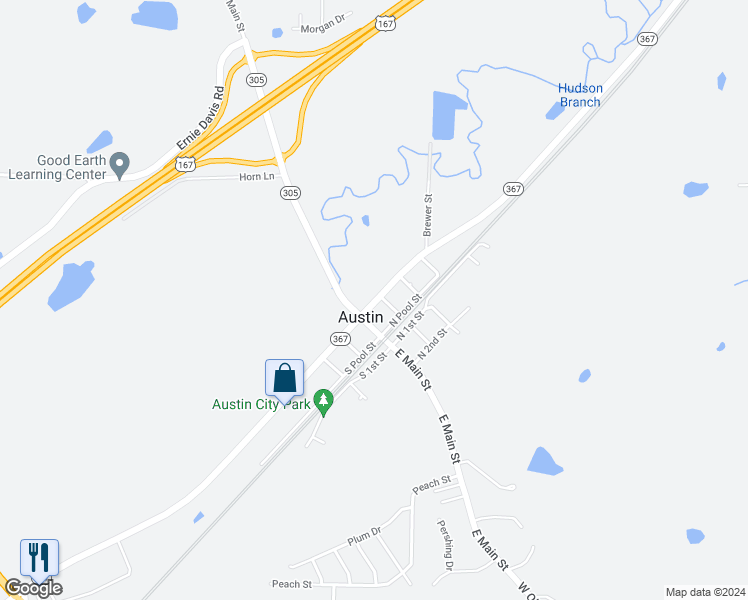 map of restaurants, bars, coffee shops, grocery stores, and more near 111 West Austin Street in Austin