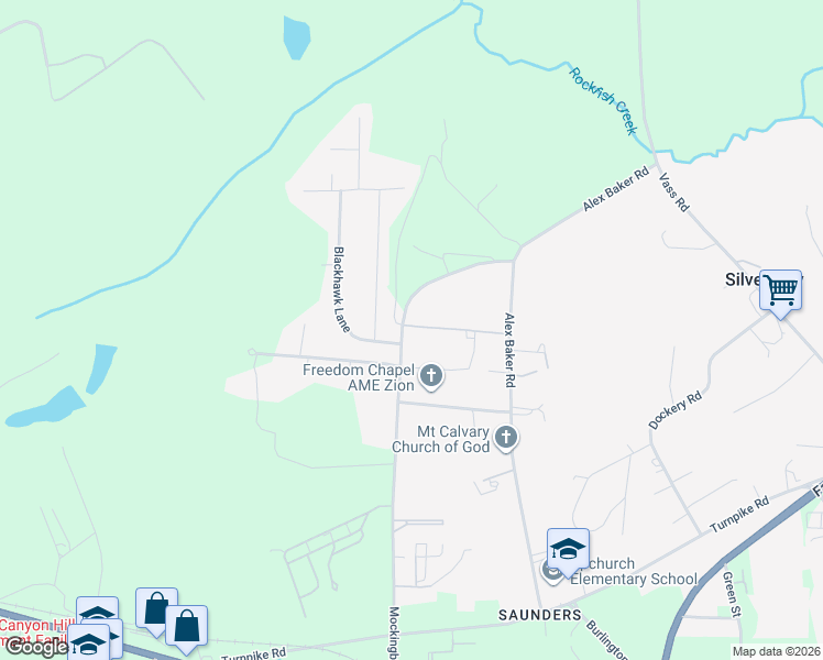 map of restaurants, bars, coffee shops, grocery stores, and more near 978 Mockingbird Hill Road in Raeford