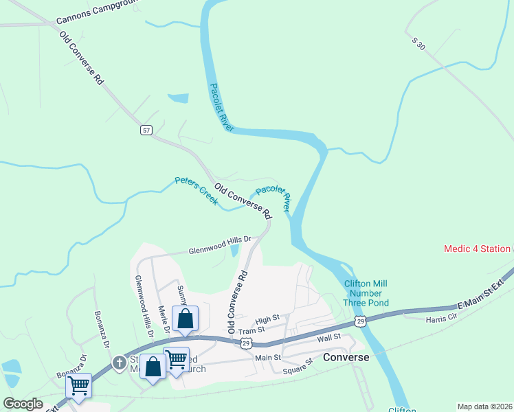 map of restaurants, bars, coffee shops, grocery stores, and more near 473 Old Converse Road in Spartanburg
