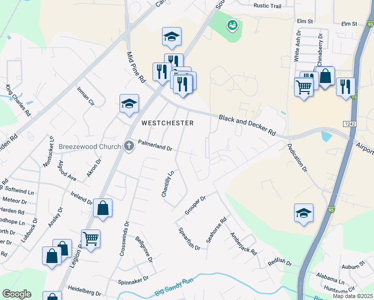 map of restaurants, bars, coffee shops, grocery stores, and more near 3205 Teakwood Court in Hope Mills