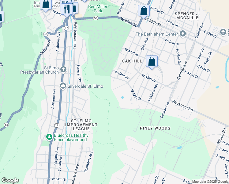 map of restaurants, bars, coffee shops, grocery stores, and more near 4806 Oakland Avenue in Chattanooga
