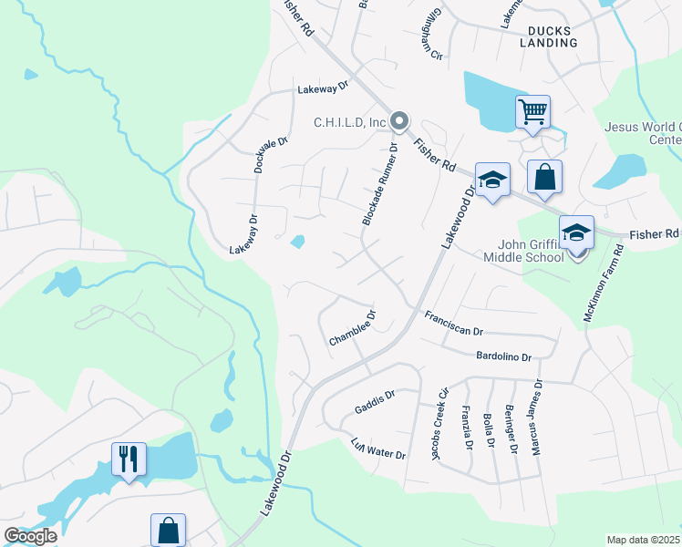 map of restaurants, bars, coffee shops, grocery stores, and more near 2929 Bargemaster Drive in Fayetteville