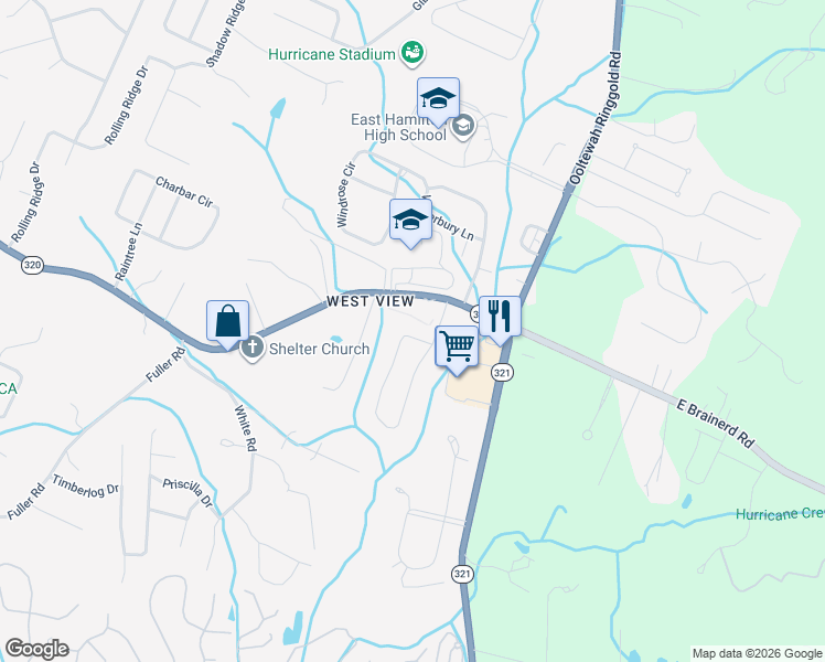 map of restaurants, bars, coffee shops, grocery stores, and more near 9648 East Brainerd Road in Chattanooga