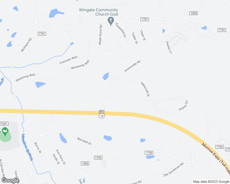 map of restaurants, bars, coffee shops, grocery stores, and more near 506 Glencroft Drive in Wingate