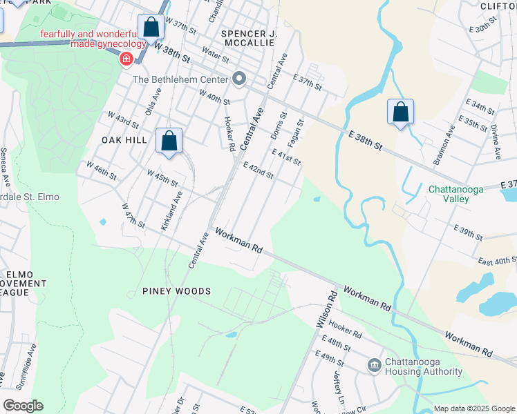 map of restaurants, bars, coffee shops, grocery stores, and more near 4421 Fagan Street in Chattanooga