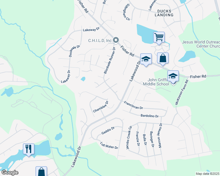 map of restaurants, bars, coffee shops, grocery stores, and more near Helmsman Drive in Fayetteville