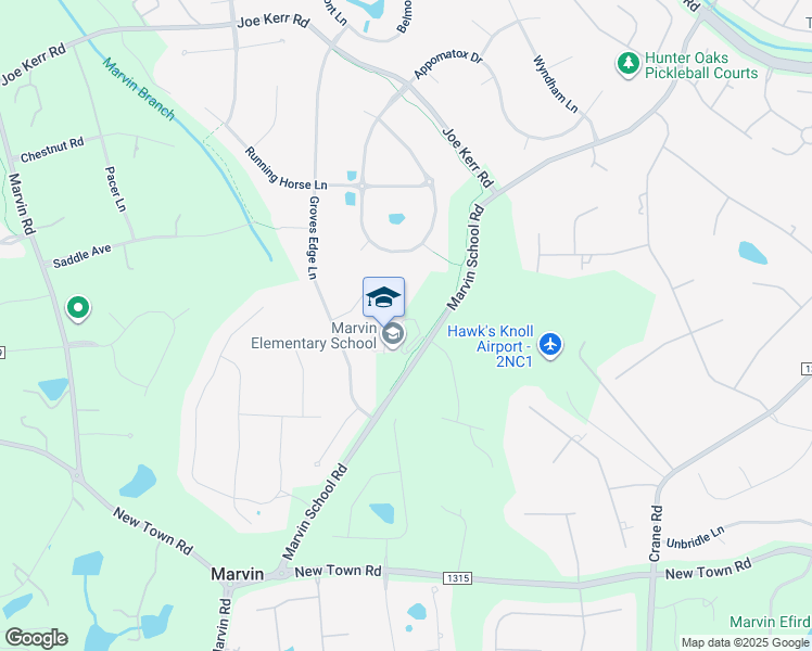 map of restaurants, bars, coffee shops, grocery stores, and more near 9700 Marvin Weddington Road in Marvin