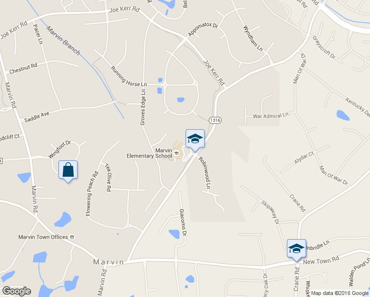 map of restaurants, bars, coffee shops, grocery stores, and more near 9700 Marvin Weddington Road in Marvin